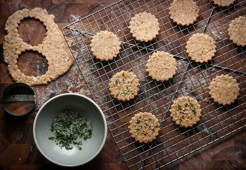 Multigrain Flatbread Crackers with Rosemary Chive Salt