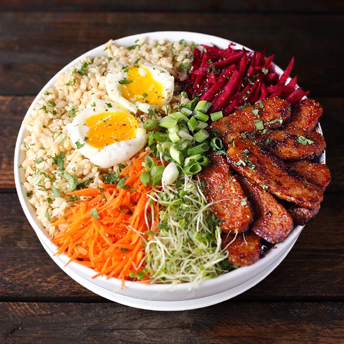Smoky Tempeh Vegetable and Rice Bowl